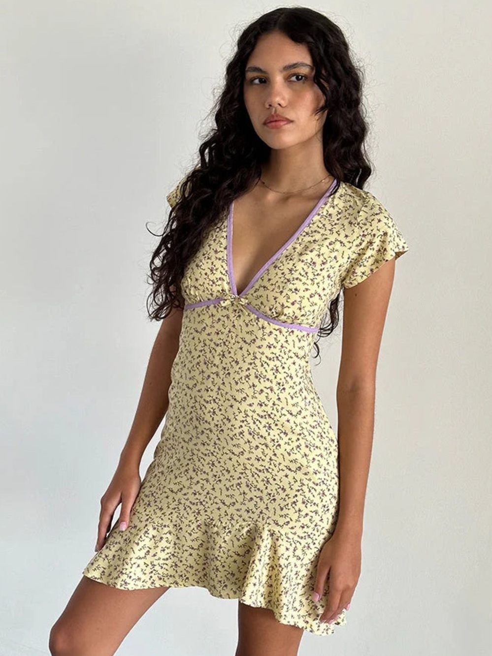 Motel Rocks NWT Gysele Mini Dress in Flowing Flower Yellow